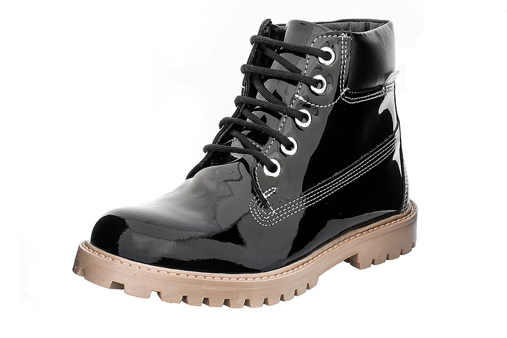 Bota 586004 Charol Negro Tubo Bajo Niña